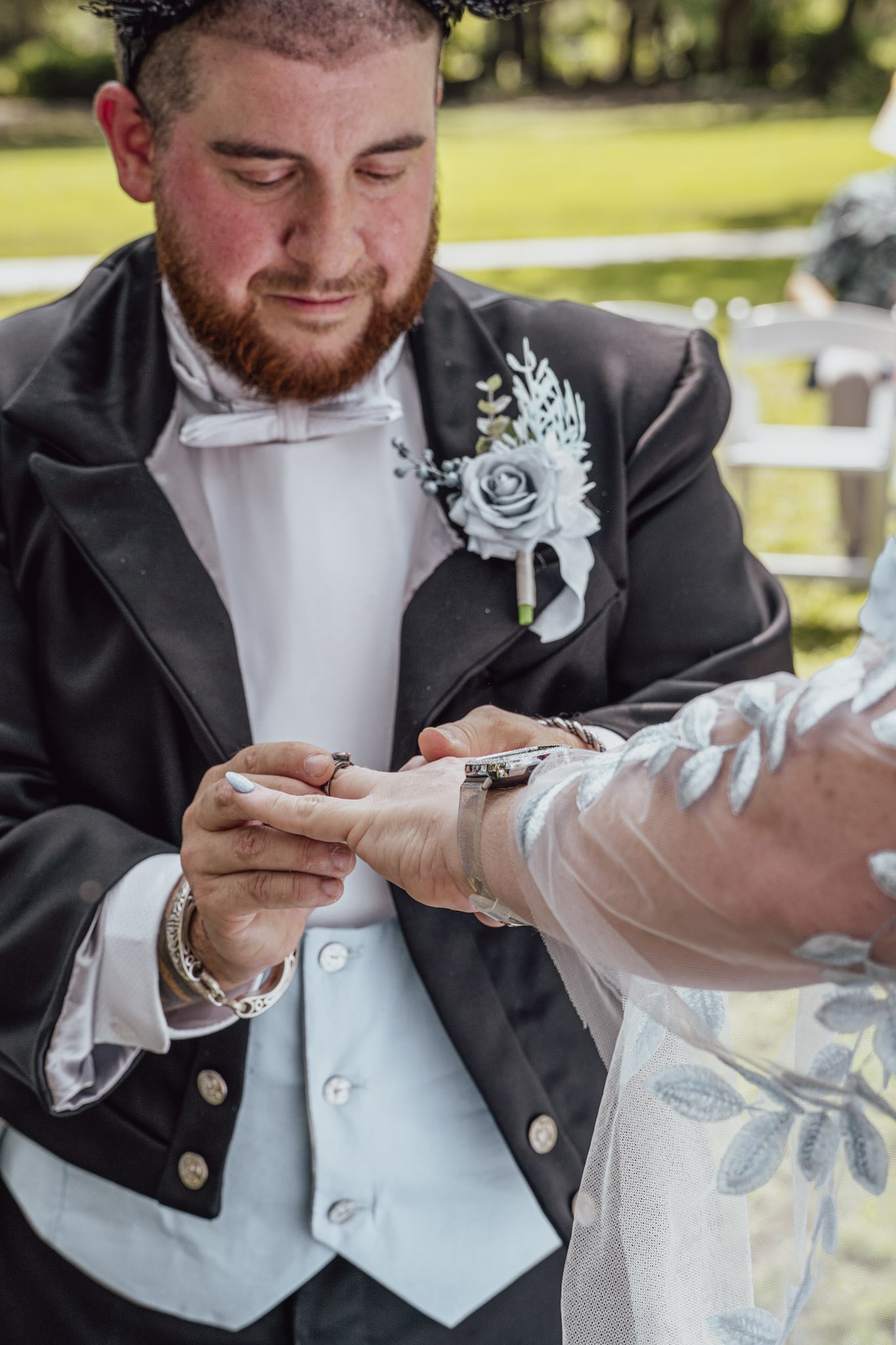 wedding ring exchange photographed during a wedding